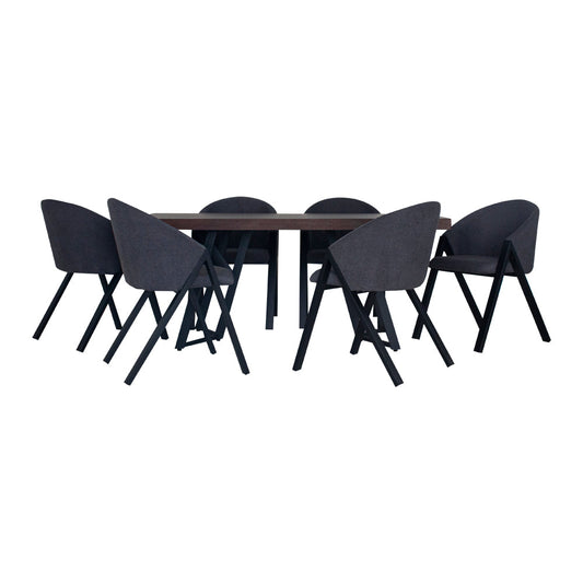 Mesa de comedor con 6 sillas - Nogal, negro y gris - Tugow