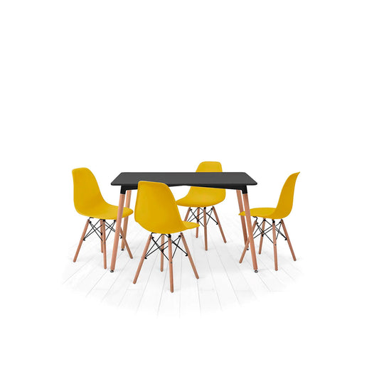 Comedor Munich con 4 sillas Oslo - Negro y Amarillo - Tugow