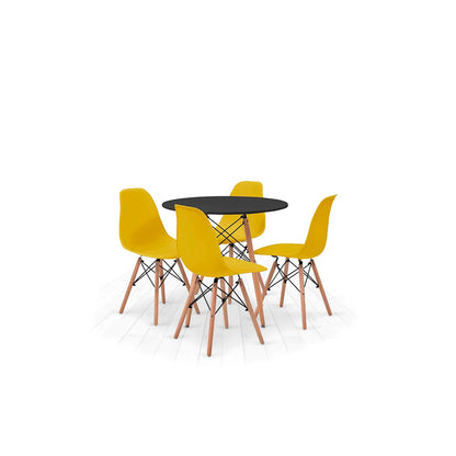 Comedor Munich con 4 sillas Oslo - Negro y Amarillo - Tugow
