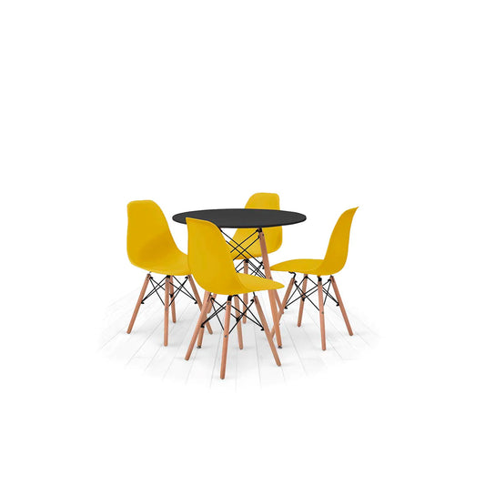 Comedor Munich con 4 sillas Oslo - Negro y Amarillo - Tugow