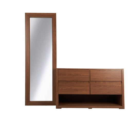 Cómoda y Espejo de cuerpo completo Luven - Nogal