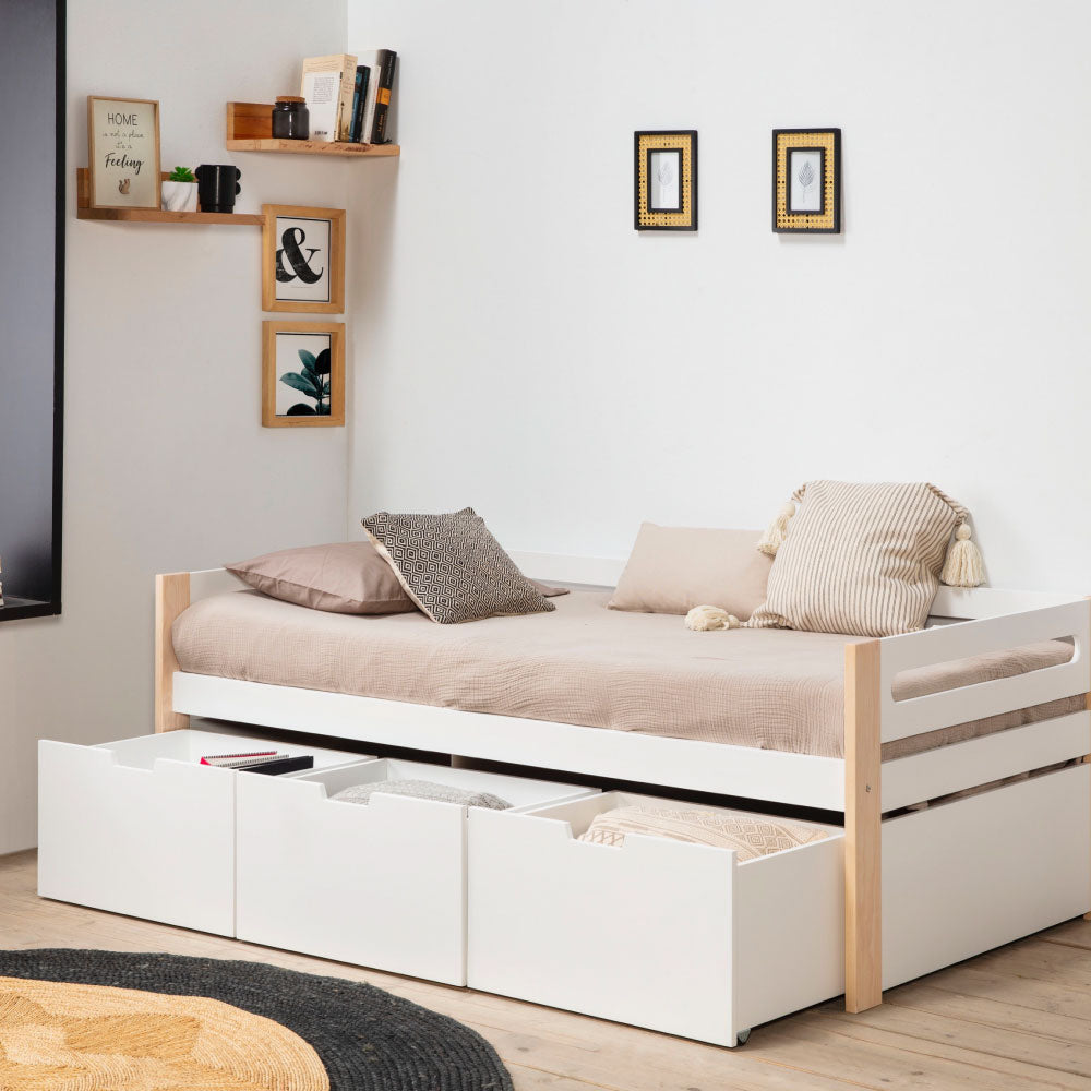 Cama individual Nuba - Blanco y Madera - Tugow
