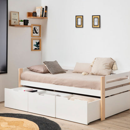 Cama individual Nuba - Blanco y Madera - Tugow