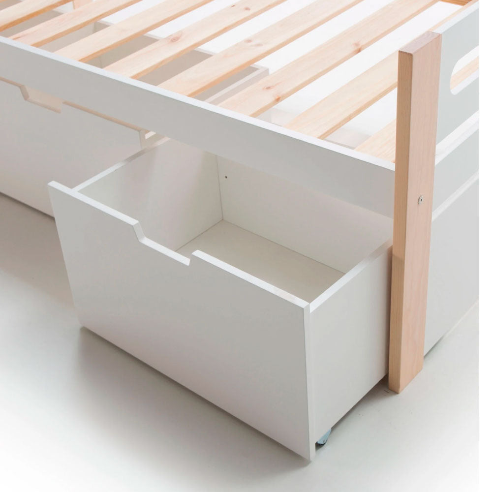 Cama individual Nuba - Blanco y Madera - Tugow