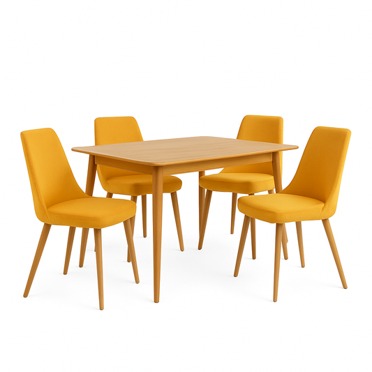 Mesa de comedor Yorda con 4 sillas Ksual - Madera y Mostaza