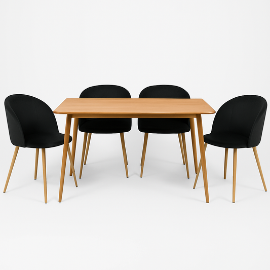 Mesa de comedor Yorda con 4 sillas Elisa - Madera y Negro