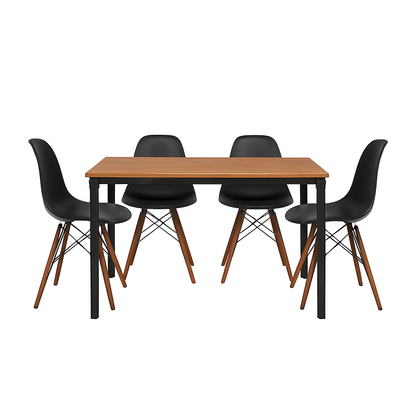 Mesa de comedor Sansa con 4 sillas Oslo - Nogal, Negro y Blanco