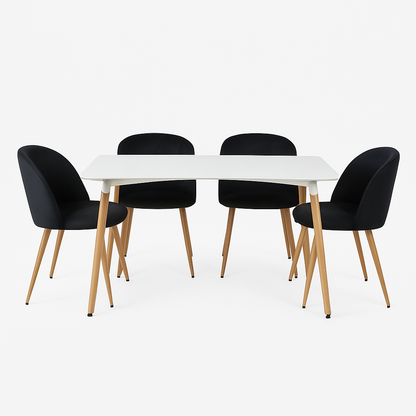 Mesa rectangular Munich con 4 sillas Elisa - Blanco y Negro