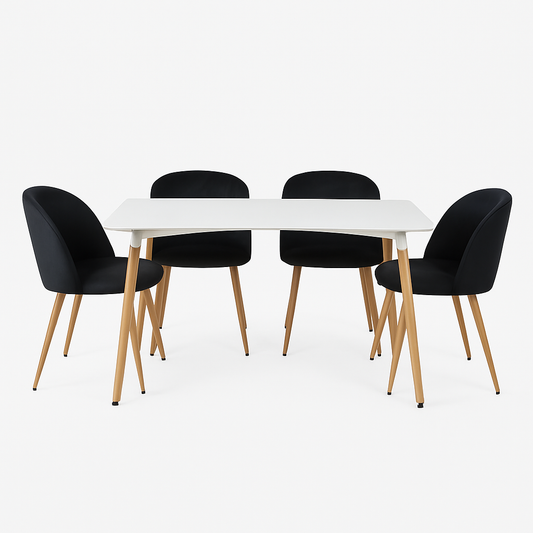 Mesa rectangular Munich con 4 sillas Elisa - Blanco y Negro