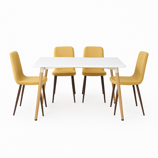 Mesa rectangular Munich con 4 sillas Mango - Blanco y  Mostaza