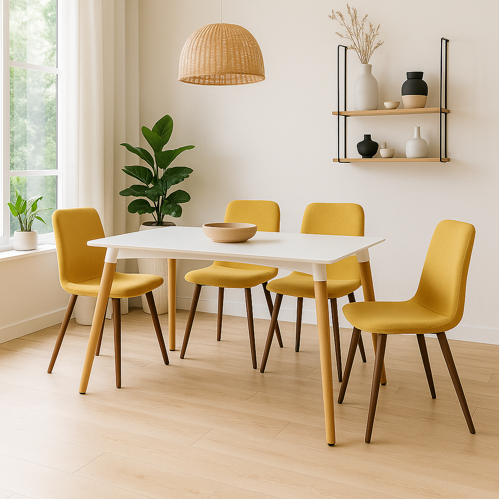 Mesa rectangular Munich con 4 sillas Mango - Blanco y  Mostaza