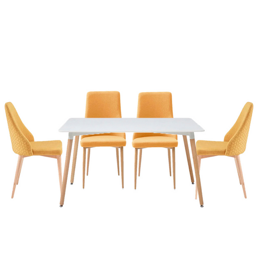 Mesa rectangular Munich con 4 sillas Ksual - Blanco y  Mostaza