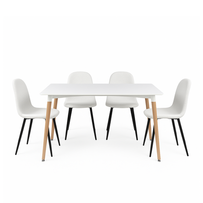 Mesa rectangular Munich con 4 sillas Boucle - Blanco