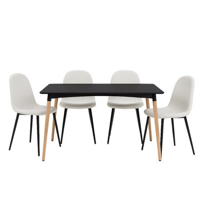 Mesa rectangular Munich con 4 sillas Boucle - Negro y Blanco