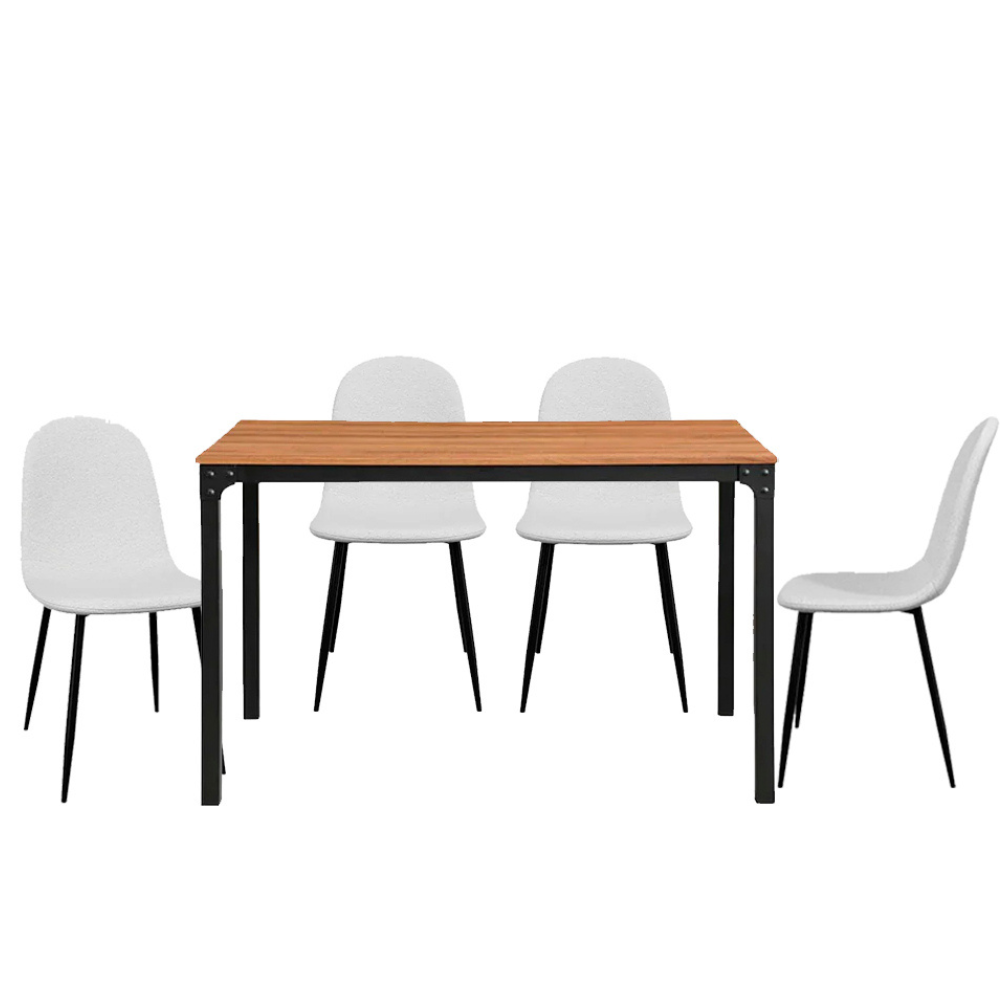 Mesa de comedor Sansa con 4 sillas Boucle - Nogal, Negro y Blanco
