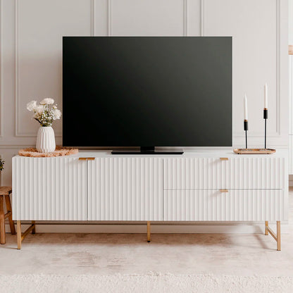Mesa para tv Dallas - Blanco y Dorado Mate - Tugow