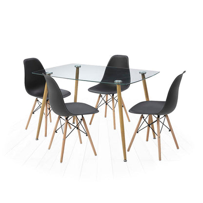 Comedor Dortmund con 4 sillas Oslo - Cristal y Negro - Tugow