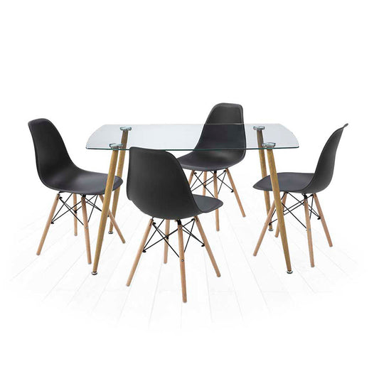 Comedor Dortmund con 4 sillas Oslo - Cristal y Negro - Tugow