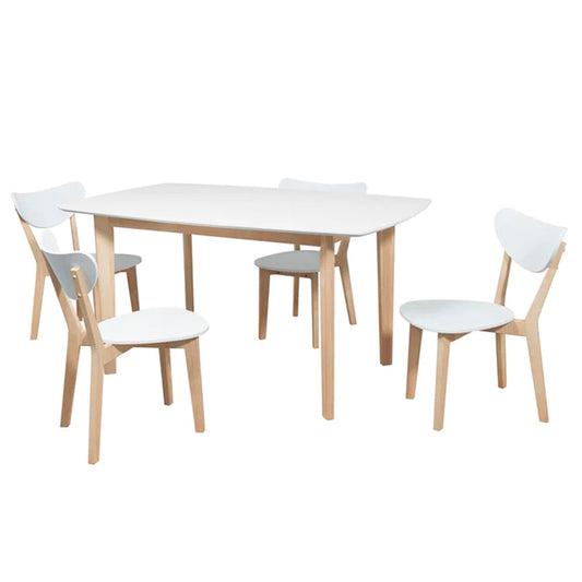Comedor extensible Finlandia con 4 sillas - Blanco y Madera - Tugow