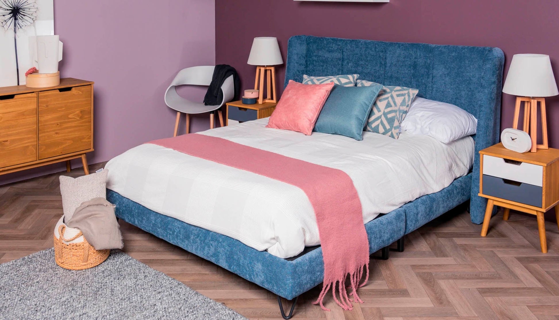 Cama queen Hampton - Azul - Tu Gow