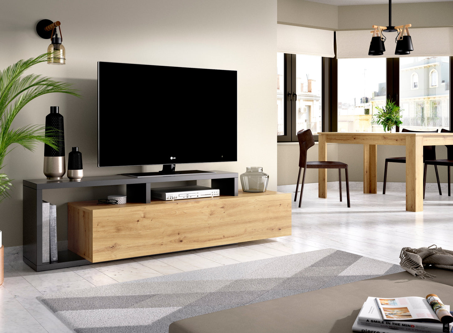 Mueble de TV Kram- Color madera y Gris - Tugow