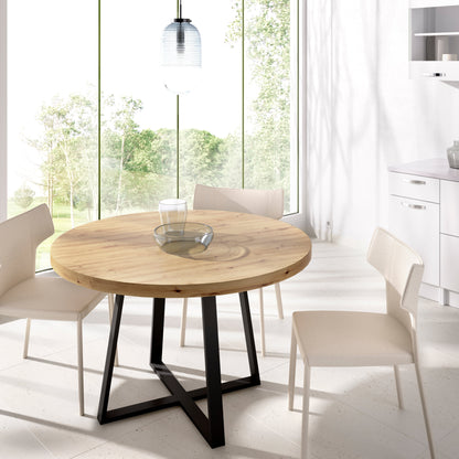 Mesa de Comedor Redonda Duna - Color madera y Negro - Tugow