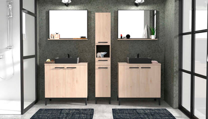 Conjunto mueble de baño espejo Kendo - Color Madera y Negro - Tu Gow