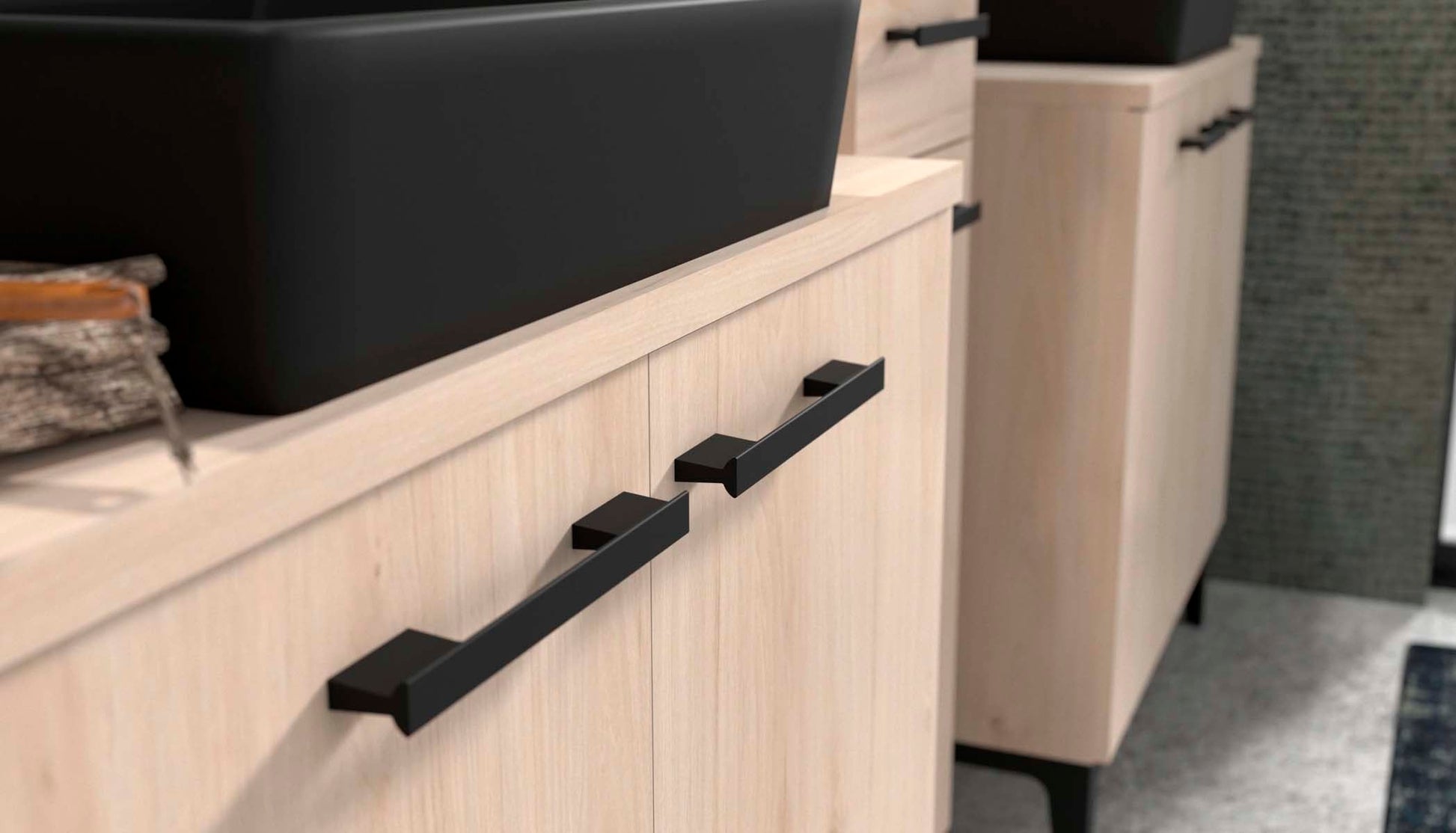 Conjunto mueble de baño espejo Kendo - Color Madera y Negro - Tu Gow