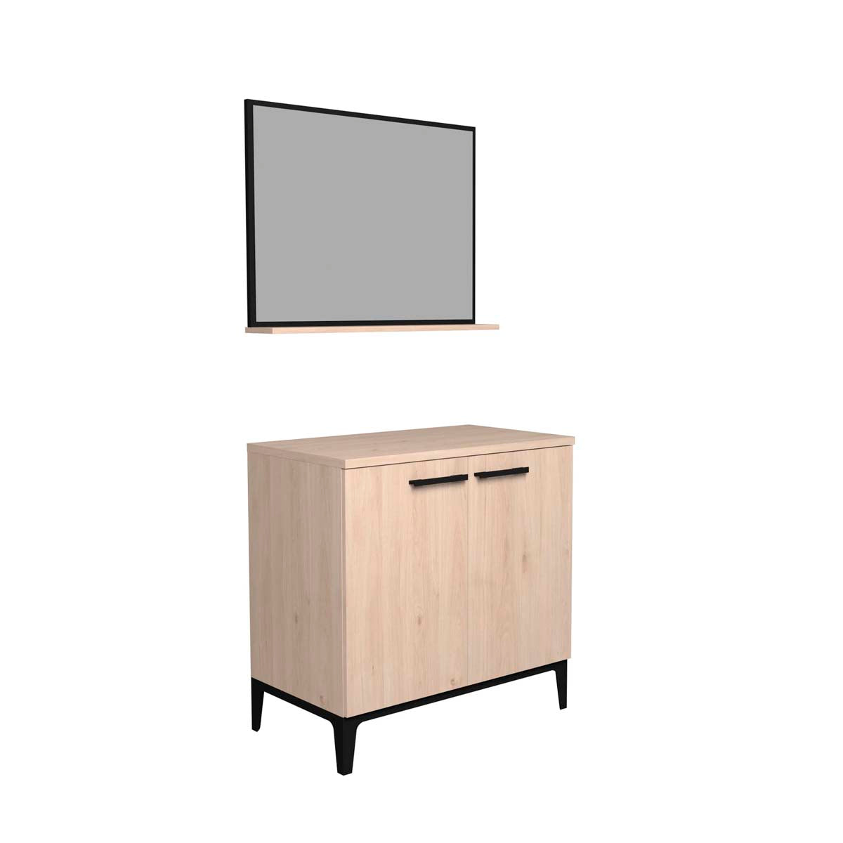 Conjunto mueble de baño espejo Kendo - Color Madera y Negro - Tu Gow