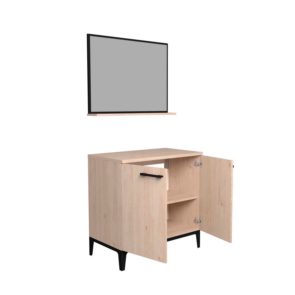 Conjunto mueble de baño espejo Kendo - Color Madera y Negro - Tu Gow