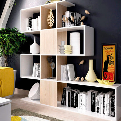 Librero Levon - Color Madera y Blanco Brillante - Tugow