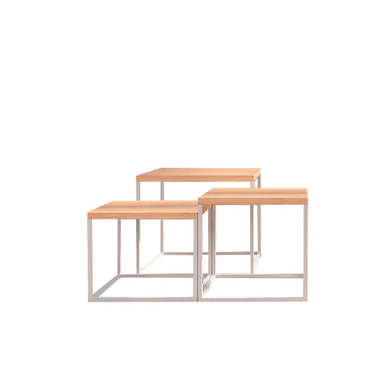 Juego de 3 mesas de centro Long - Blanco y Color Madera - Tugow