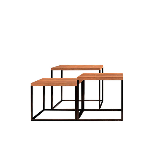 Juego de 3 mesas de centro Long - Negro y Color Madera - Tugow