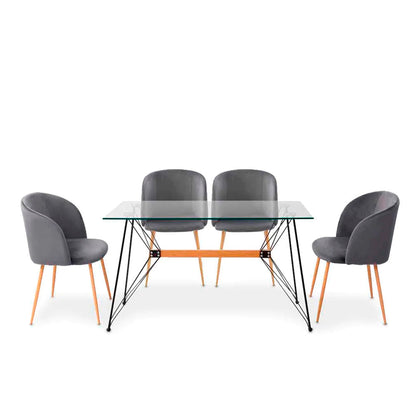 Comedor Macoba con 4 sillas terciopelo Elisa - Gris - Tugow