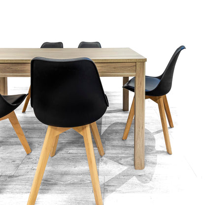 Mesa color color roble con 6 sillas negras - Tu Gow
