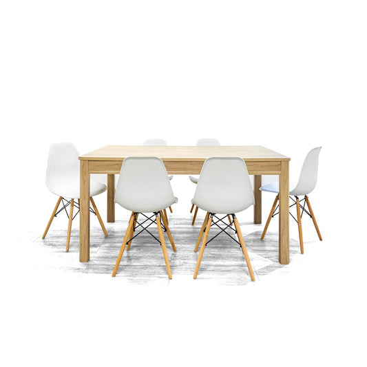 Mesa color roble con 6 sillas blancas - Tu Gow