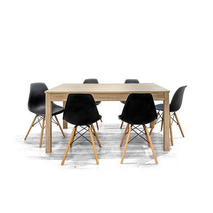 Mesa color roble con 6 sillas negras - Tu Gow