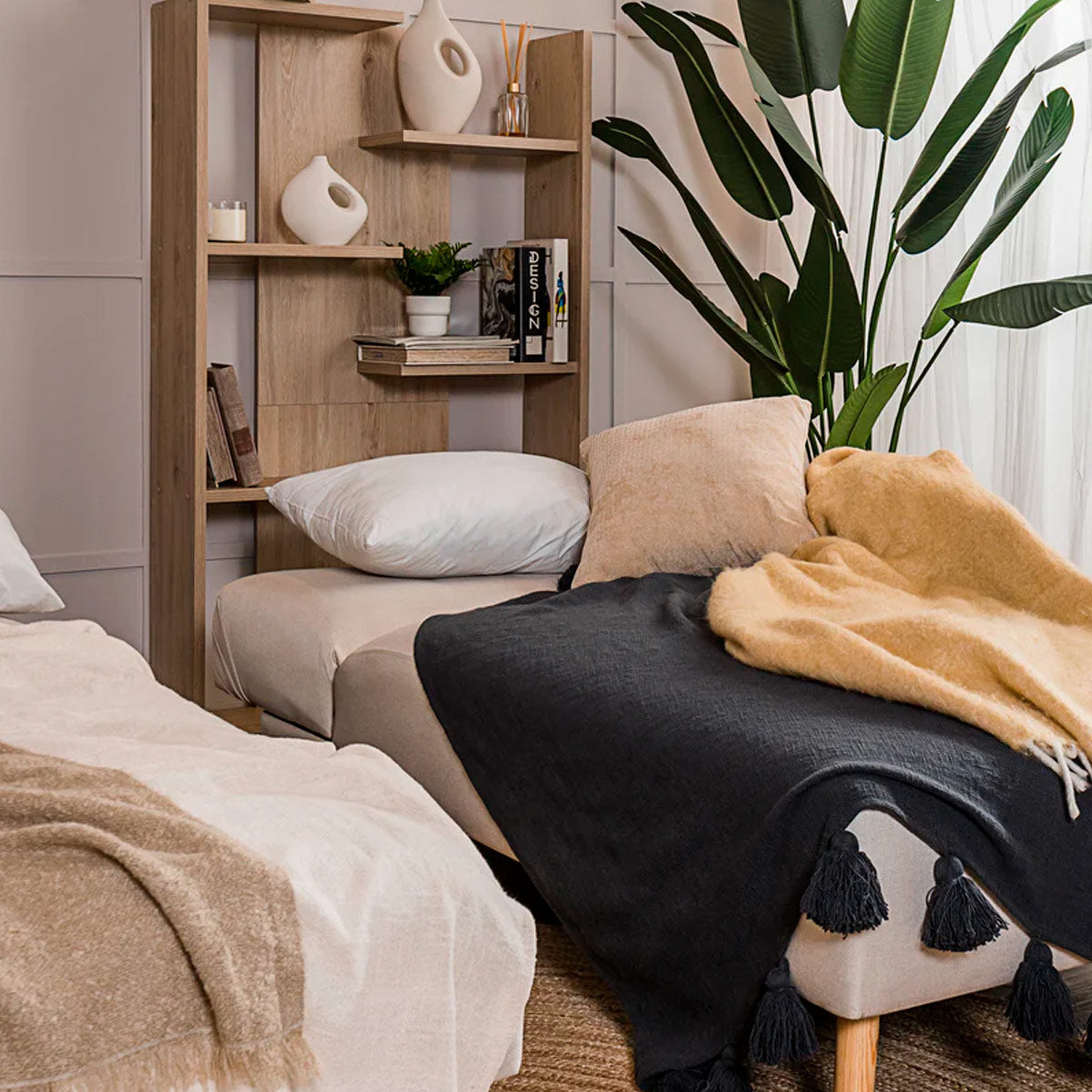 Sofá escuadra derecha doble cama Monza - Hueso - Tugow