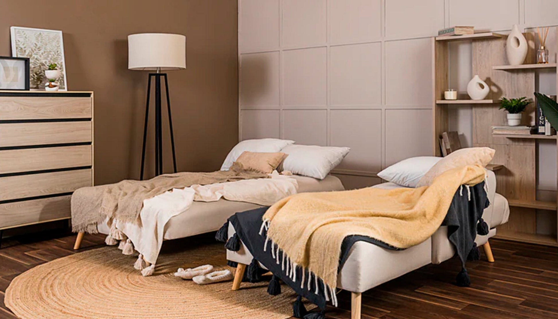 Sofá escuadra derecha doble cama Monza - Hueso - Tugow