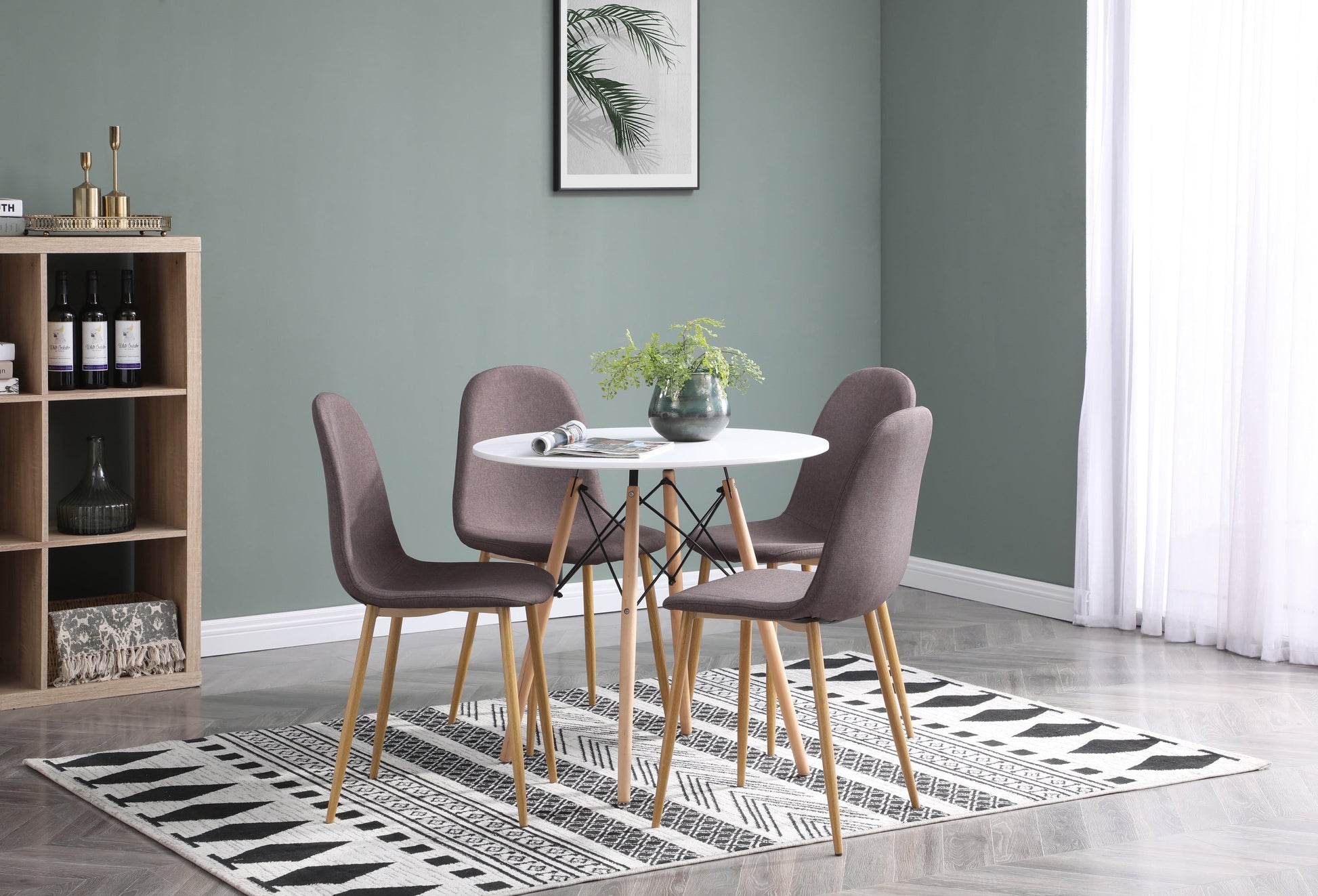 Comedor Munich con 4 sillas Oxford - Blanco y Gris - Tugow