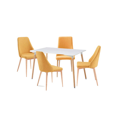 Mesa rectangular Munich con 4 sillas Ksual - Blanco y  Mostaza