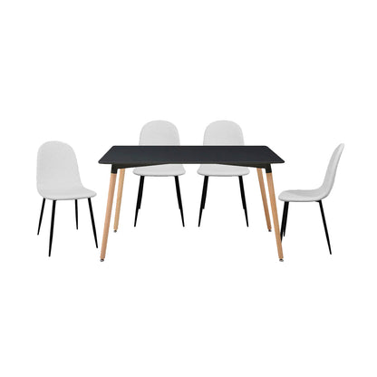 Mesa rectangular Munich con 4 sillas Boucle - Negro y Blanco