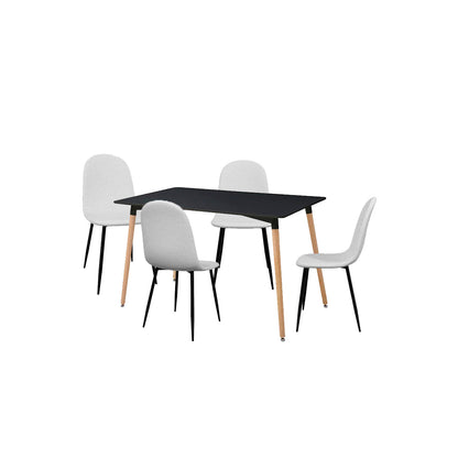 Mesa rectangular Munich con 4 sillas Boucle - Negro y Blanco