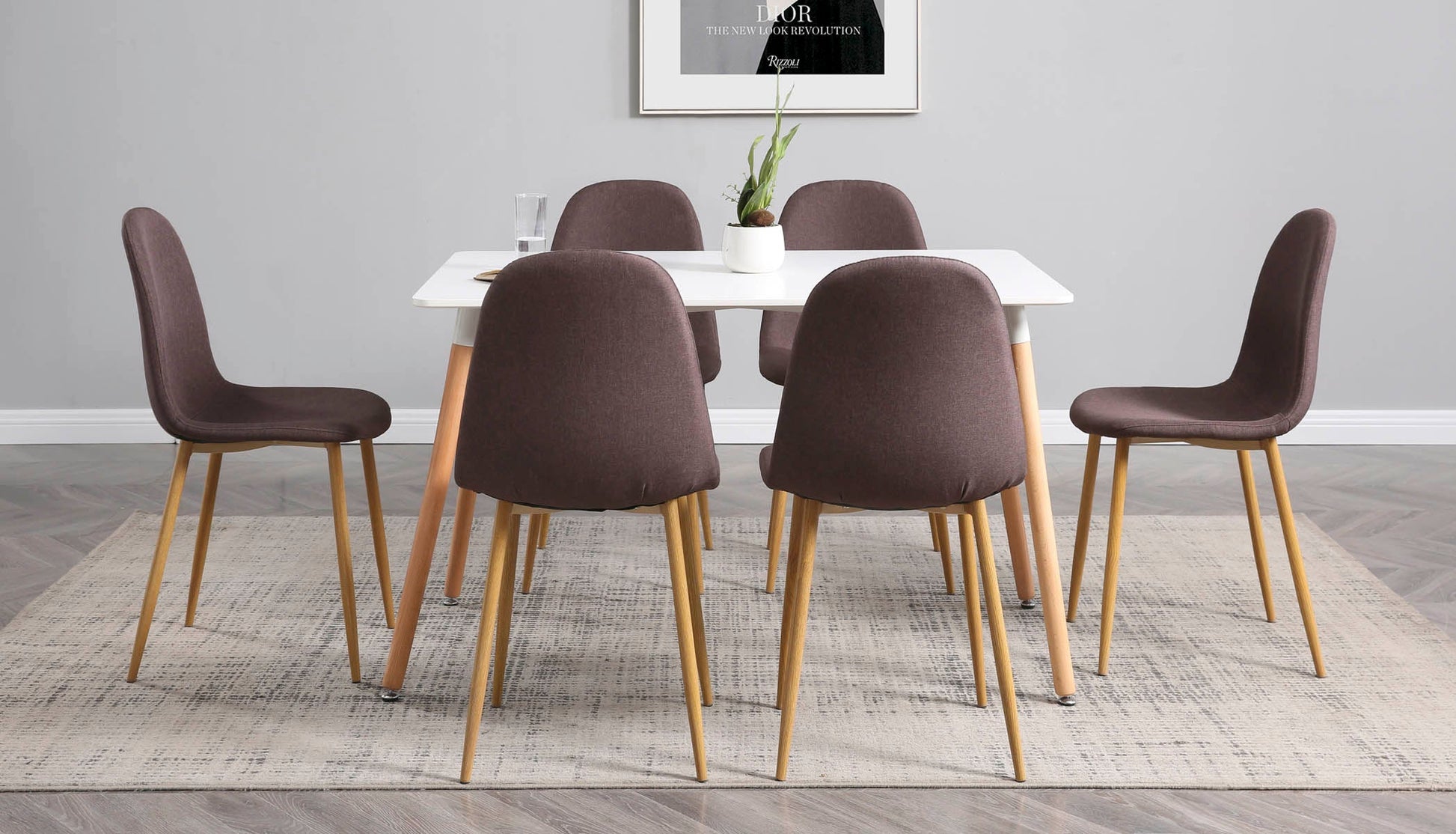 Mesa rectangular blanca con 4 sillas grises - Tu Gow