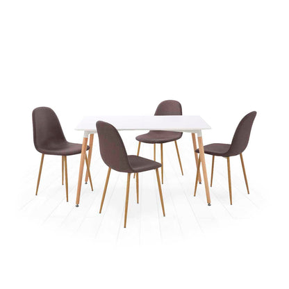 Mesa rectangular blanca con 4 sillas grises - Tu Gow