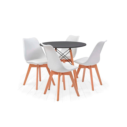 Comedor Munich con 4 sillas Helsinki - Negro y Blanco - Tugow
