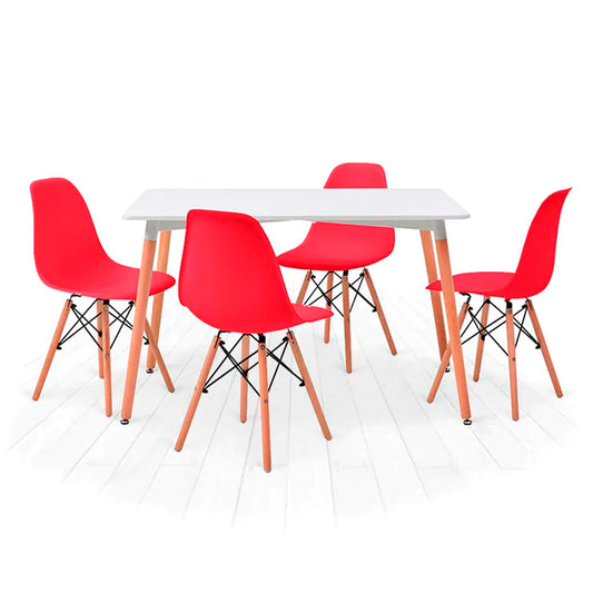 Comedor Munich con 4 sillas Oslo - Blanco y Rojo - Tugow