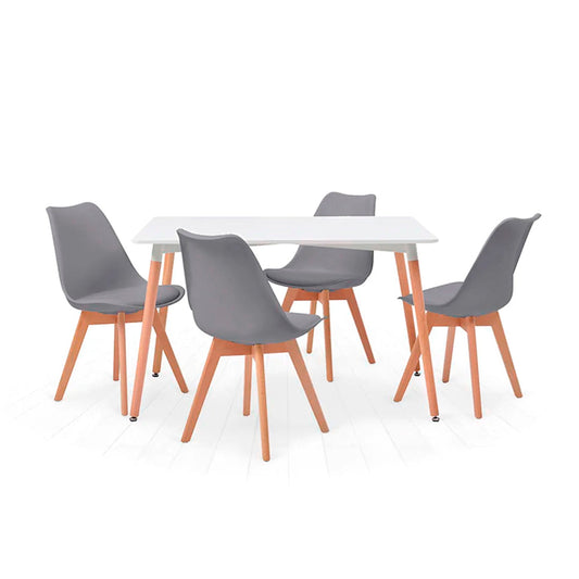 Comedor Munich con 4 sillas Helsinki - Blanco y Gris - Tugow
