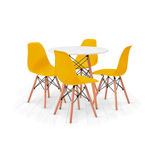 Comedor Munich con 4 sillas Oslo - Blanco y Amarillo - Tugow