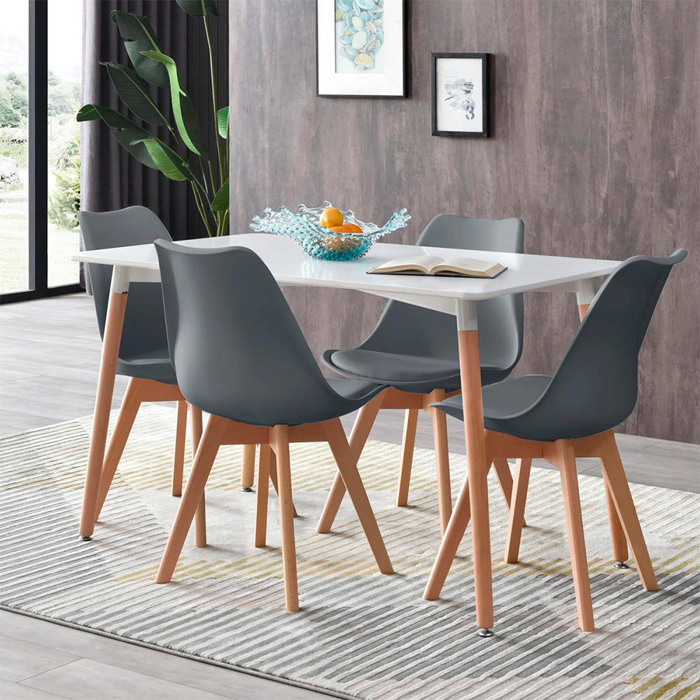 Comedor Munich con 4 sillas Helsinki - Blanco y Gris - Tugow